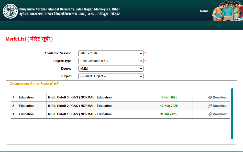BNMU Pg Admission Second Merit List 2025-27 पी.जी दूसरा मेरिट लिस्ट कैसे करें डाउनलोड?